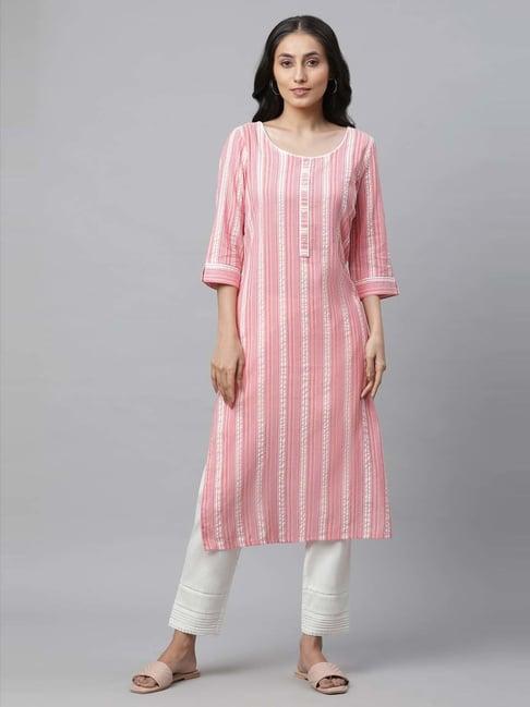 aurelia pink striped straight kurta