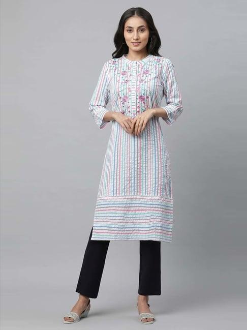 aurelia multicolored cotton striped straight kurta