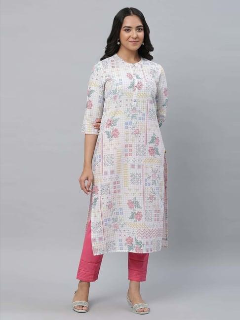 aurelia white printed straight kurta