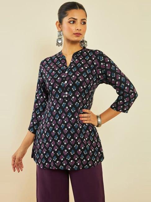 soch black floral print tunic