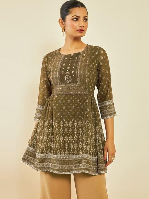 soch olive green printed tunic