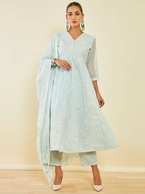 soch powder blue embroidered kurta pant set with dupatta