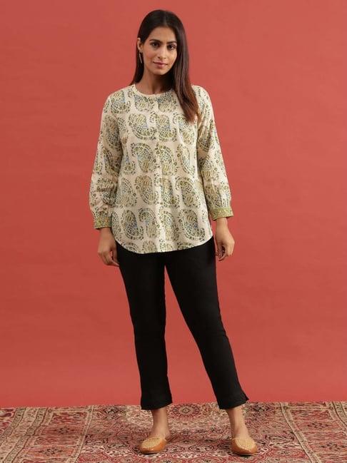 folksong by w cotton ecru paisley print shirt