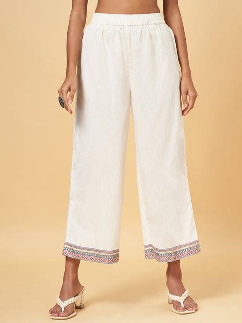 rangmanch by pantaloons off-white cotton palazzos