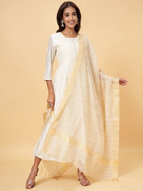 rangmanch by pantaloons white & golden stiped dupatta