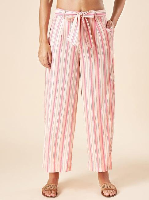 akkriti by pantaloons pink striped palazzos