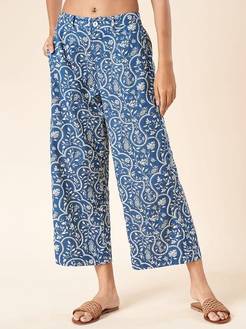 akkriti by pantaloons blue cotton printed culottes