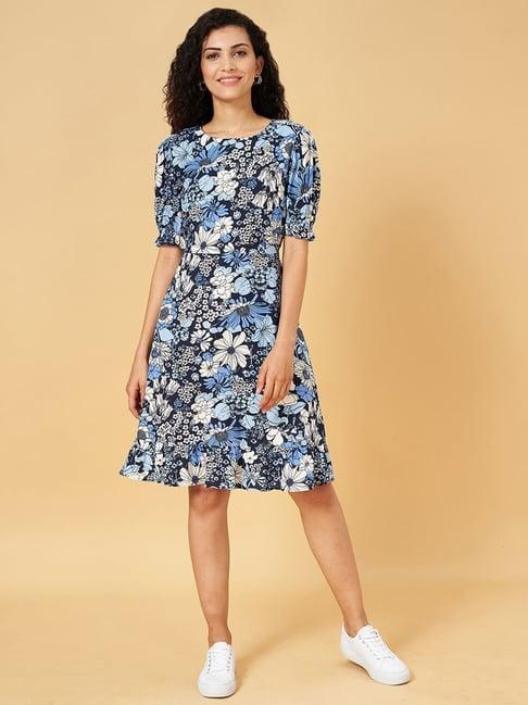 honey by pantaloons navy floral print a-line dress