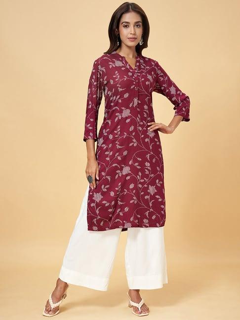 rangmanch by pantaloons maroon printed straight kurta