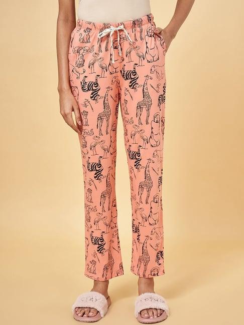 dreamz by pantaloons peach cotton printed pyjamas