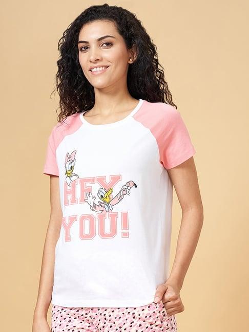 dreamz by pantaloons white & pink cotton graphic print t-shirt