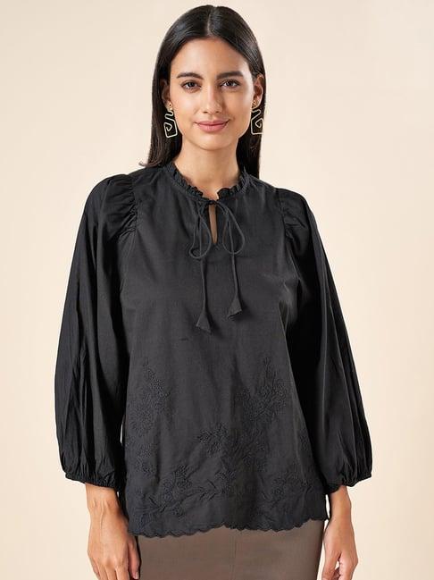 akkriti by pantaloons black cotton embroidered tunic