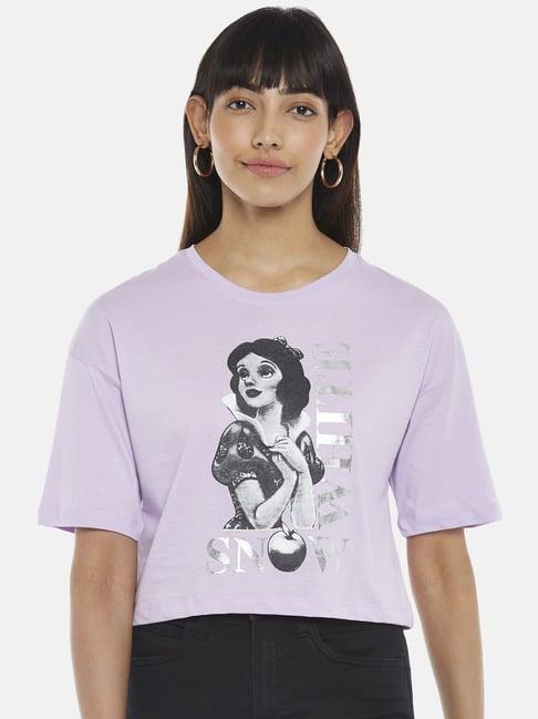 honey by pantaloons lilac cotton graphic print top