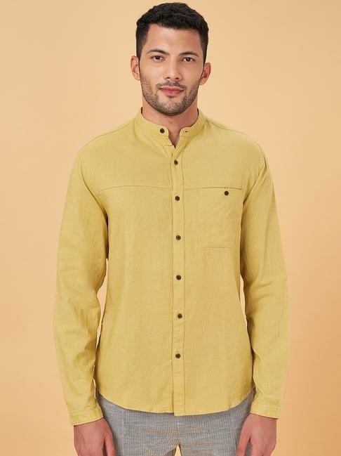 7 alt by pantaloons yellow cotton slim fit shirt