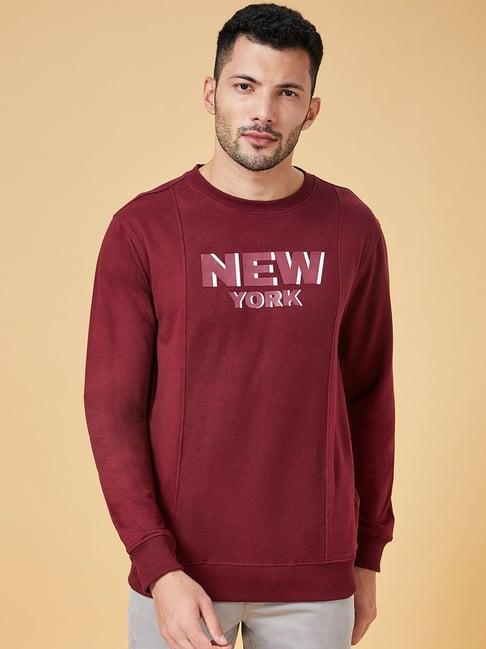 urban ranger by pantaloons maroon cotton regular fit printed sweatshirt