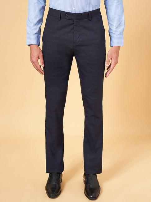 byford by pantaloons navy slim fit checks trousers