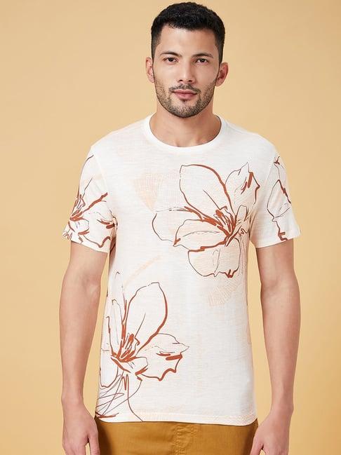 urban ranger by pantaloons off white cotton slim fit printed t-shirt