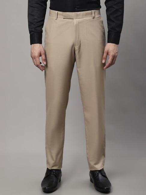 jainish beige cotton tapered fit trousers