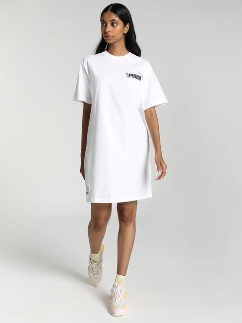 puma white cotton logo print shift dress