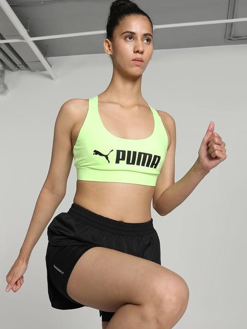 puma green logo print sports bra