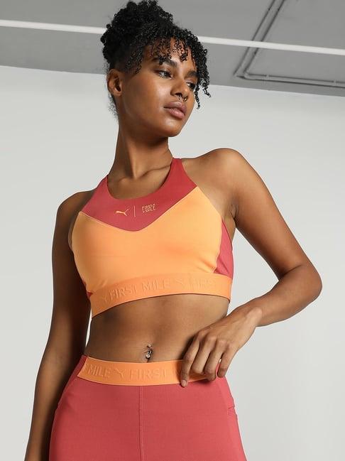 puma orange & pink color-block sports bra