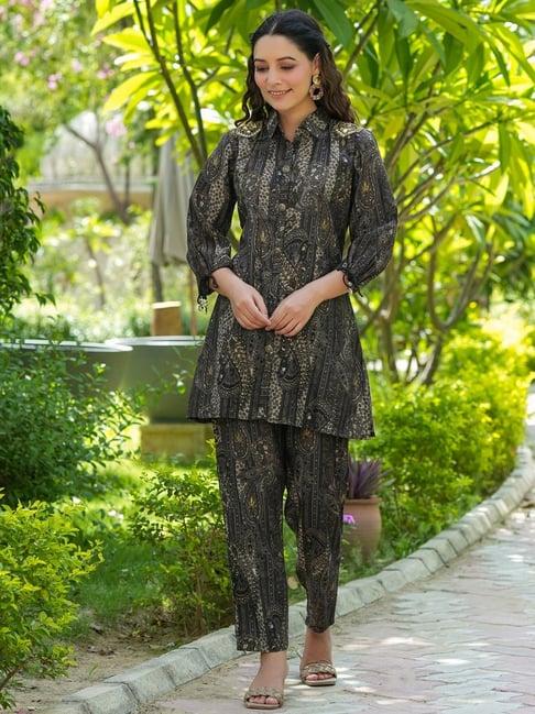 yufta black printed kurti pant set