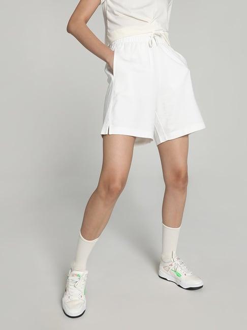 puma white cotton mid rise shorts