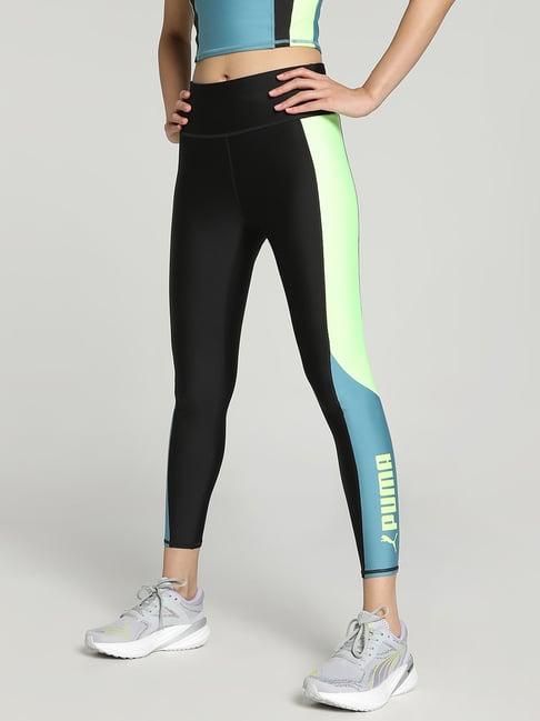 puma black & green color-block sports leggings