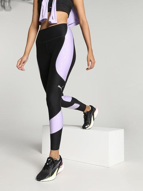 puma black & lilac color-block tights