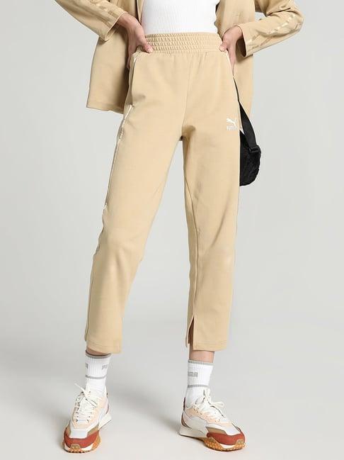 puma beige cotton high rise track pants