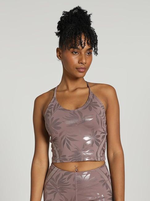 puma brown printed training crop top