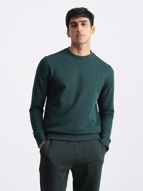 wes casuals by westside solid emerald green relaxed fit sweatshirt