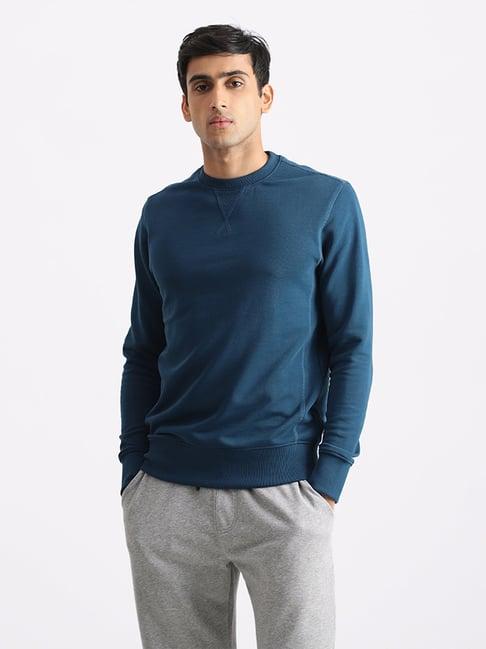 wes casuals by westside solid blue relaxed fit sweatshirt