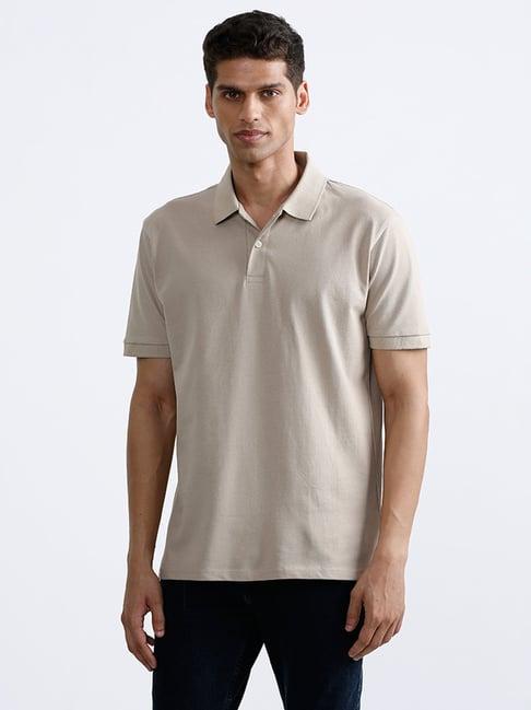 wes casuals by westside beige polo neck t-shirt