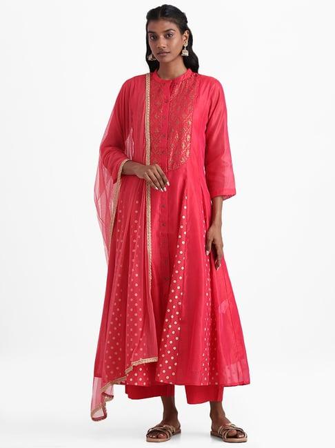 vark by westside pink embellished anarkali kurta, pants, dupatta set