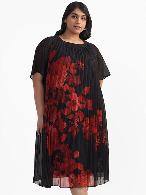 gia curves by westside black floral printed pleated dress