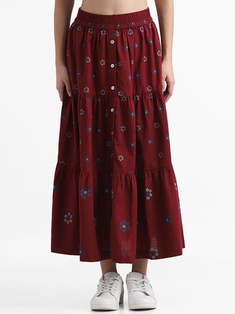 bombay paisley by westside maroon printed peacock skirts