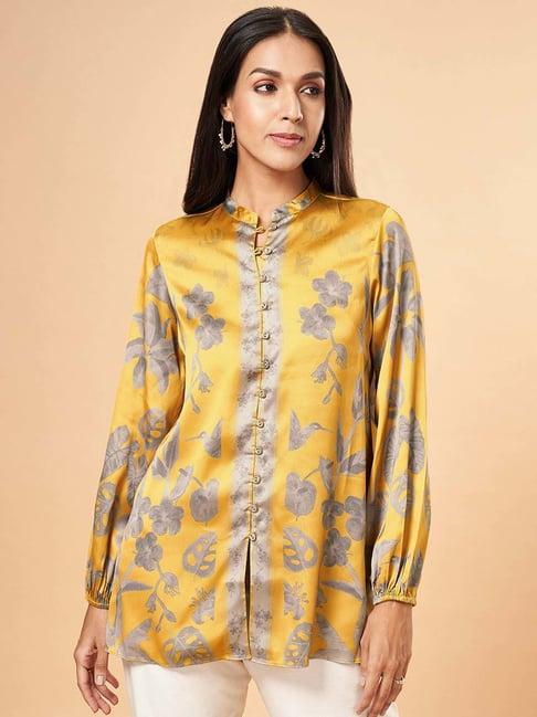 marigold lane mustard floral print tunic