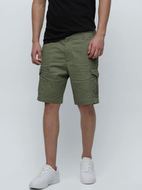 selected homme green regular fit cargo shorts