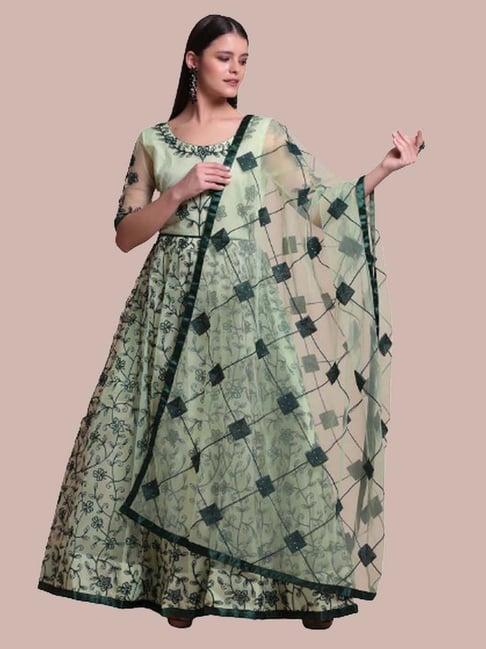 warthy ent green embroidered semi stitched dress material