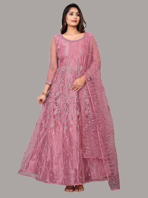 warthy ent pink embroidered semi stitched dress material