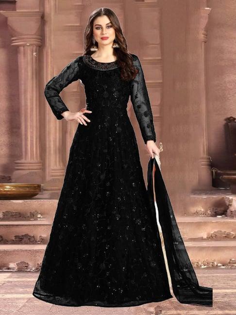 warthy ent black embroidered semi stitched dress material