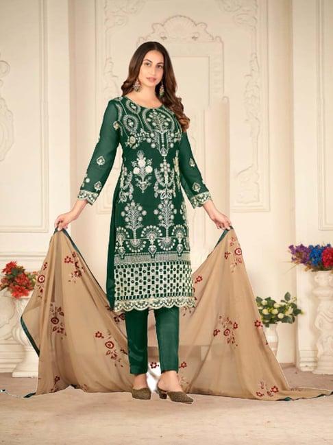 warthy ent green embroidered semi stitched dress material