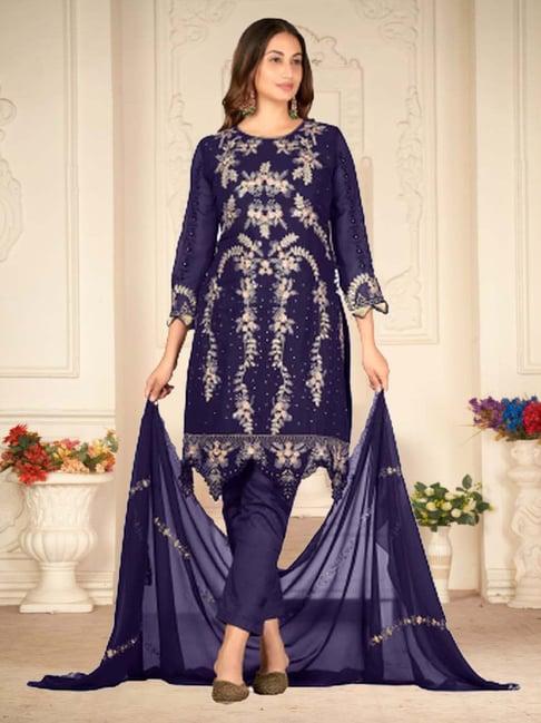 warthy ent blue embroidered semi stitched dress material