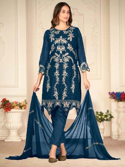 warthy ent blue embroidered semi stitched dress material