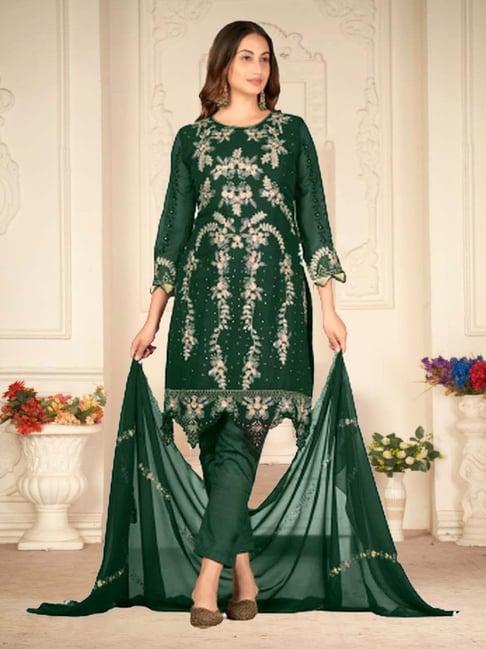 warthy ent green embroidered semi stitched dress material