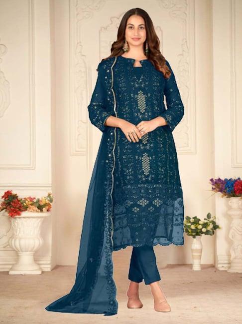 warthy ent blue embroidered semi stitched dress material