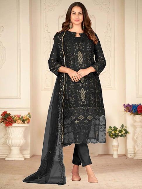 warthy ent black embroidered semi stitched dress material