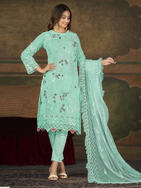 warthy ent blue embroidered semi stitched dress material