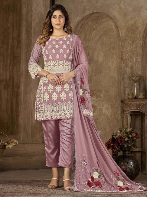 warthy ent pink embroidered semi stitched dress material